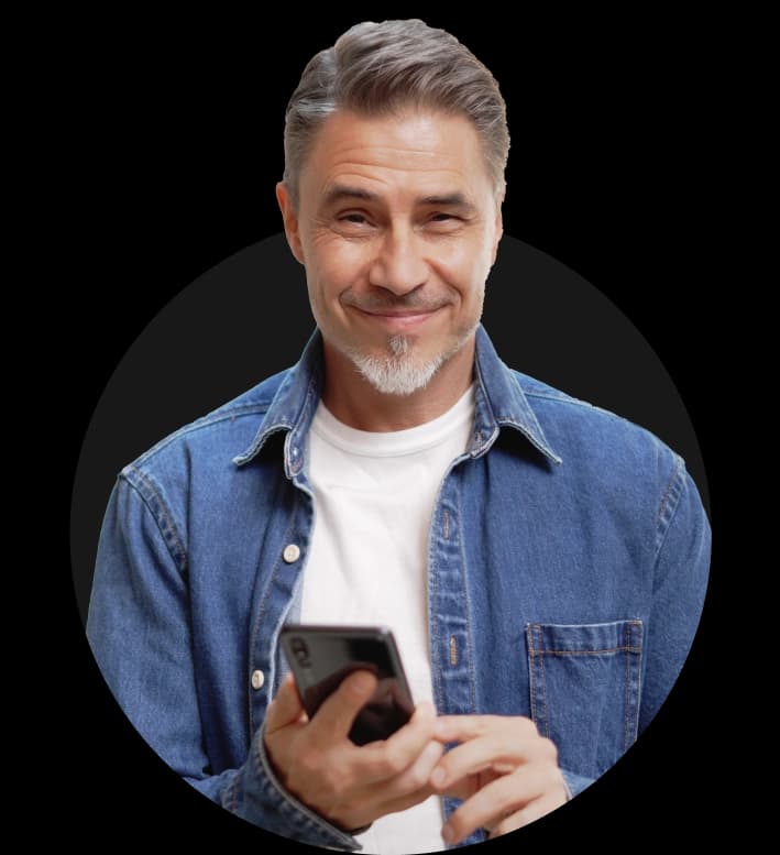 image of a man holding a phone signing up for a plan